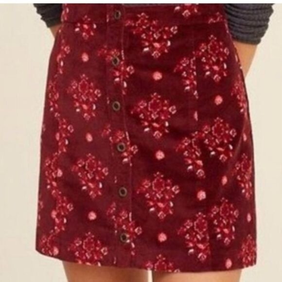 Hollister Juniors Size 1 Red White Floral Velvet Button Up High Waist Mini Skirt - Picture 1 of 10